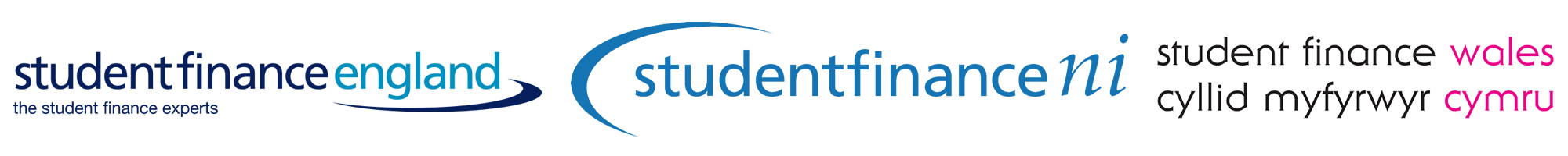 brand logos for Student Finance England, Student Finance Northern Ireland and Student Finance Wales